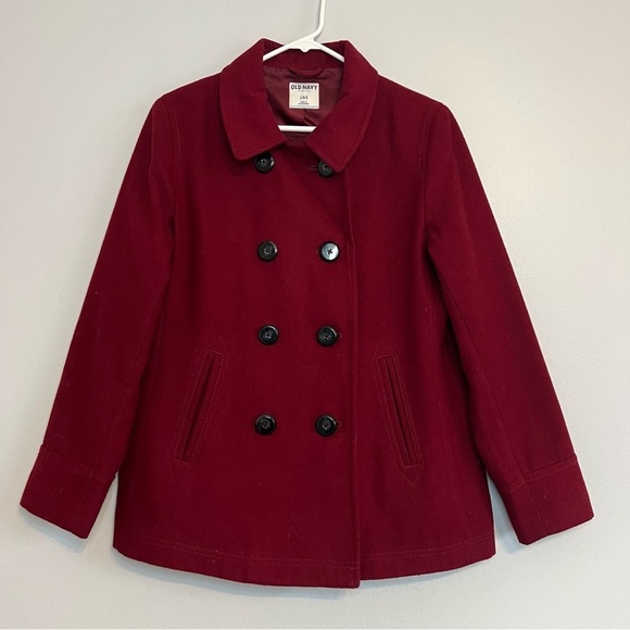 Old Navy Womens Pea Coat Soft Brushed Wool Blend Jacket Dark Red Sz L Classic - Picture 1 of 15
